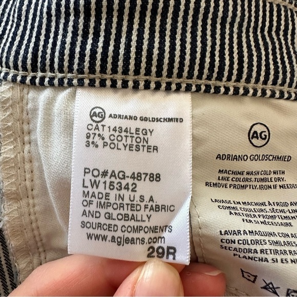 AG Adriana Goldschmeid Navy Blue & White The Prima Striped Cigarette Leg Jeans - Picture 10 of 14